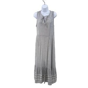 Caslon White Blue Striped Sleeveless Tank Dress Womens Small Tie Front Lace Trim